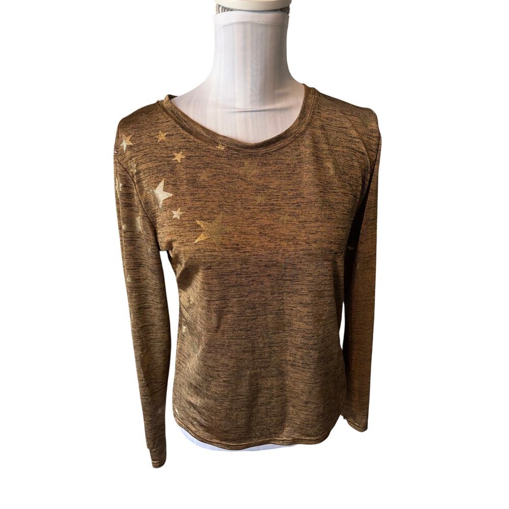 Wang Moda Gold Long-Sleeve Crewneck Top Stars Size S